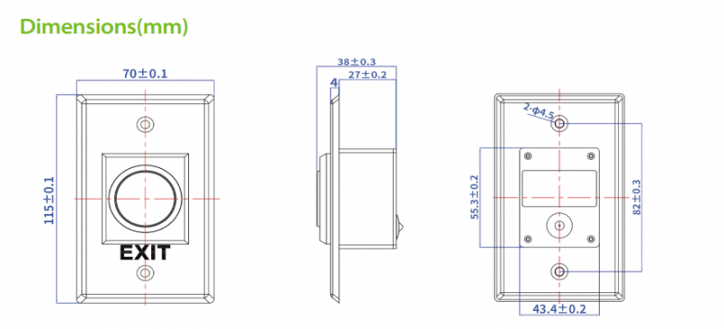 TLEB102 ZKTeco nontouch exit switch US Size