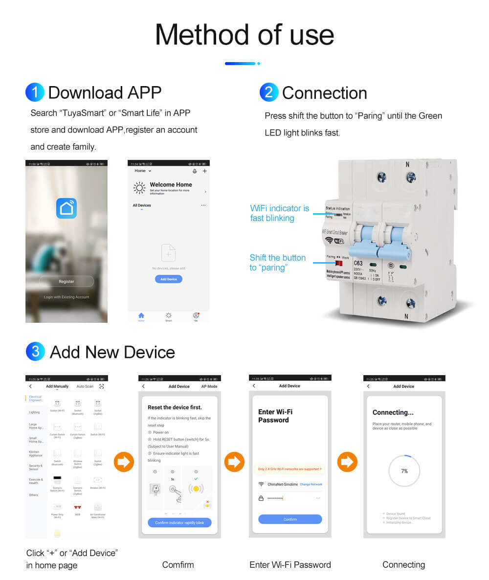 Tuya Smart WiFi Circuit Breaker-Quick Connection Guide